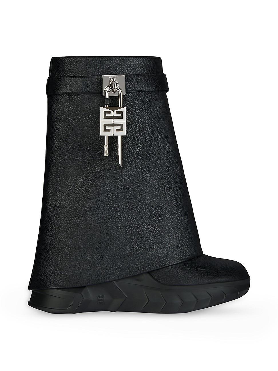 Womens Shark Lock Biker Ankle Boots in Grained Leather Product Image