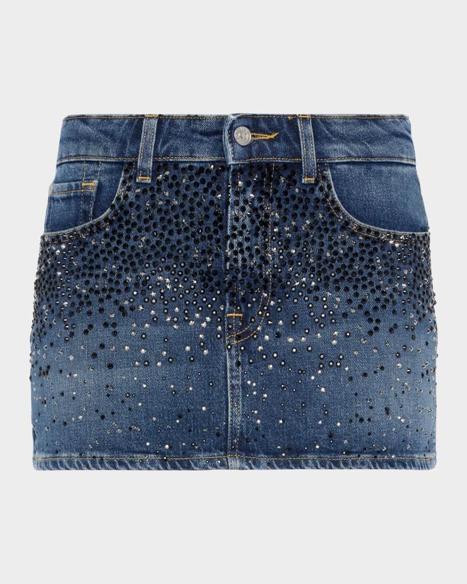 Elena Rhinestone Denim Mini Skirt Product Image