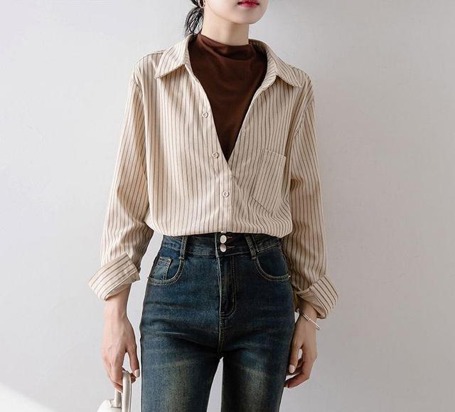 Long-Sleeve Striped Pocketed Shirt Product Image