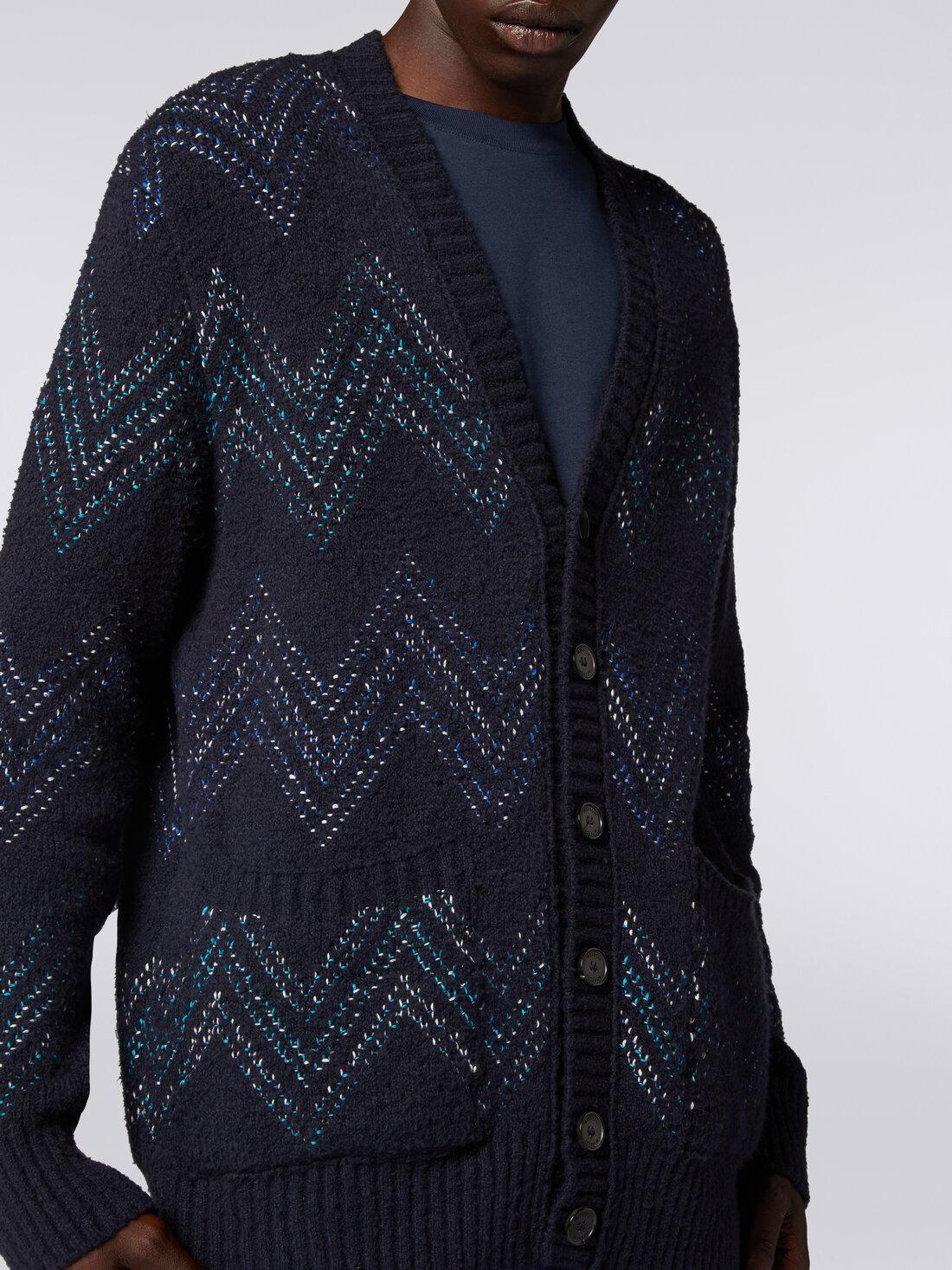 Zigzag cotton blend V-neck cardigan Navy Blue | Missoni Product Image