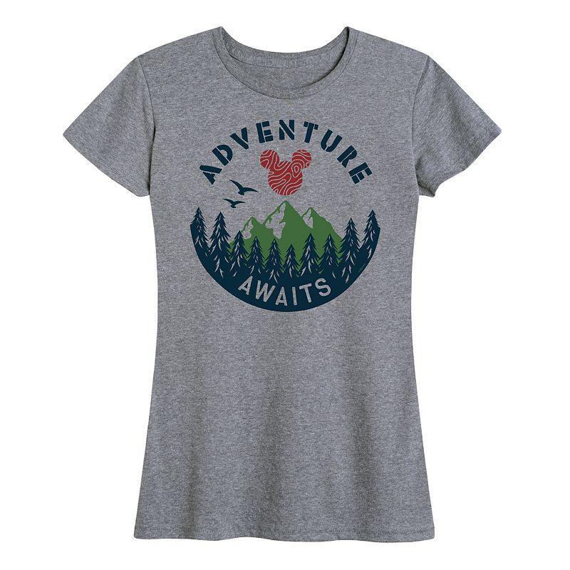 Disneys Mickey Mouse Womens Adventure Awaits Graphic Tee Grey Gray Product Image