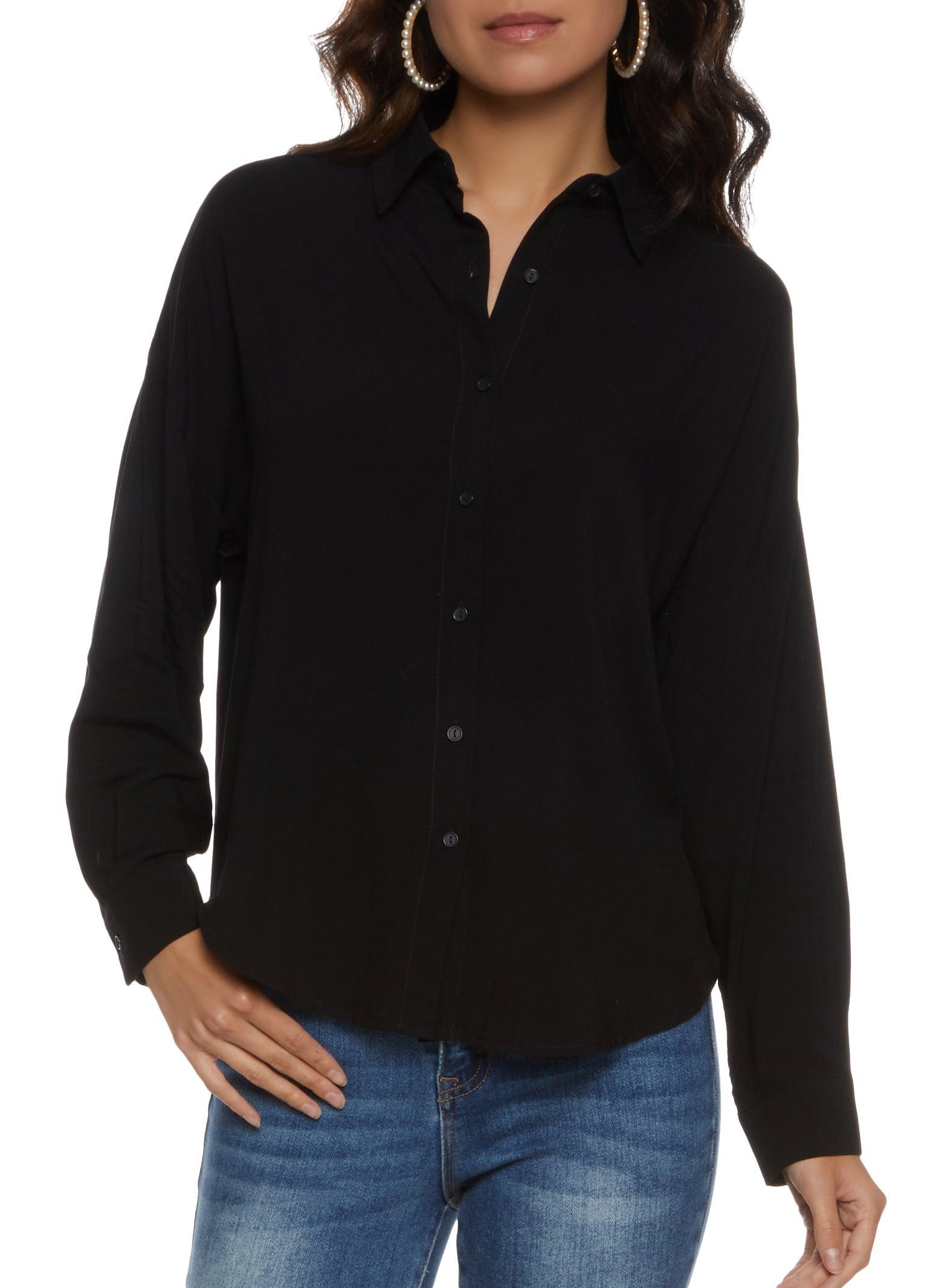 Womens Solid Long Sleeve Button Front Shirt Product Image