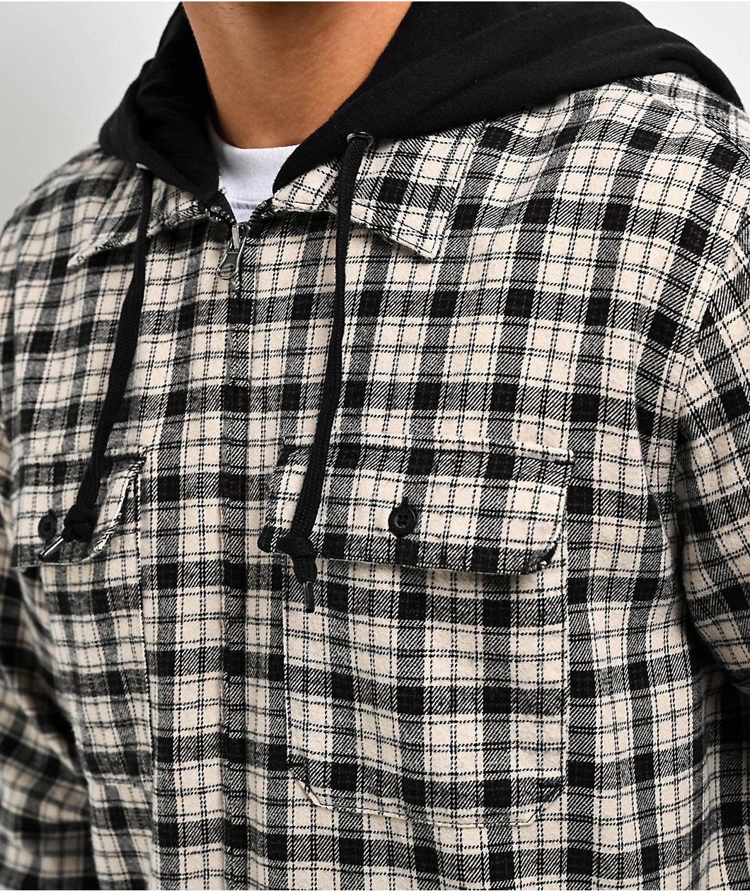 Empyre Chancer Black & Cream Plaid Hooded Zip Flannel Shirt Product Image