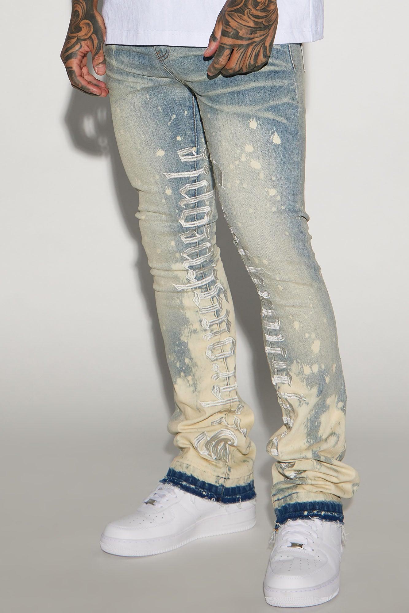 See It Through Bleached Stacked Skinny Flare Jeans - Light Wash product image