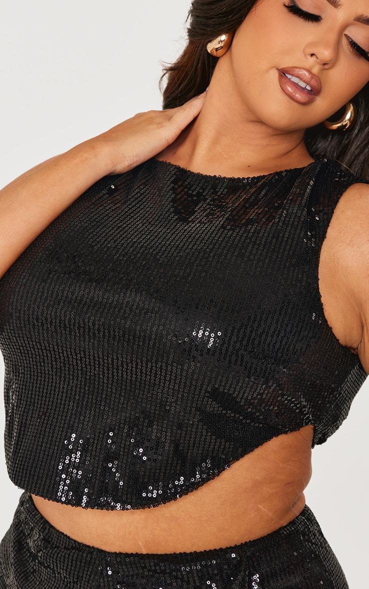 Plus Black Sequin Dip Hem Crop Top Product Image