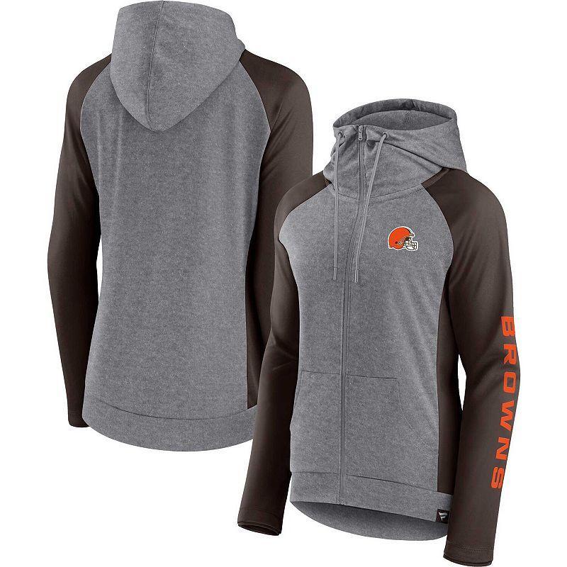 Womens Fanatics Branded Heather Gray/Brown Cleveland Browns Blind Side Raglan Full-Zip Hoodie product image