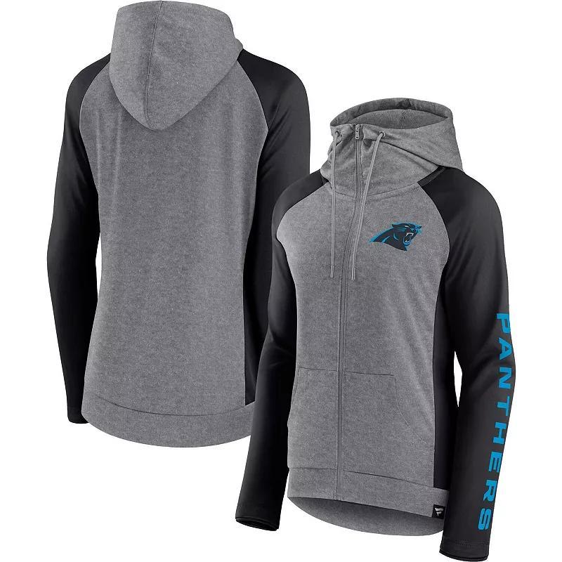 Womens Fanatics Branded Heather Gray/Black Carolina Panthers Blind Side Raglan Full-Zip Hoodie Product Image