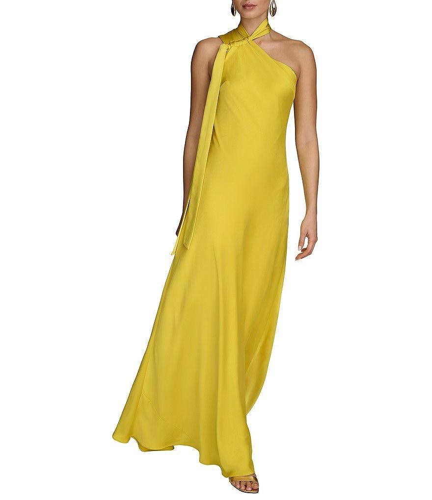 Donna Karan Asymmetrical Neck One Shoulder Side Drape Sheath Gown Product Image