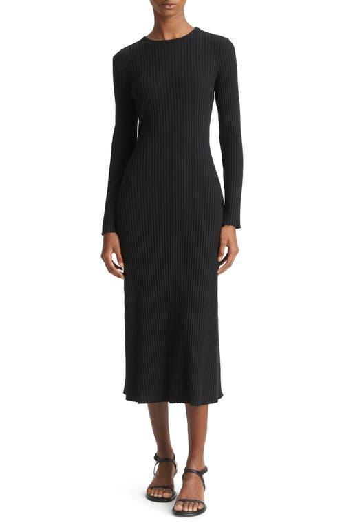 Vince Crewneck Long Sleeve Rib Midi Dress Product Image