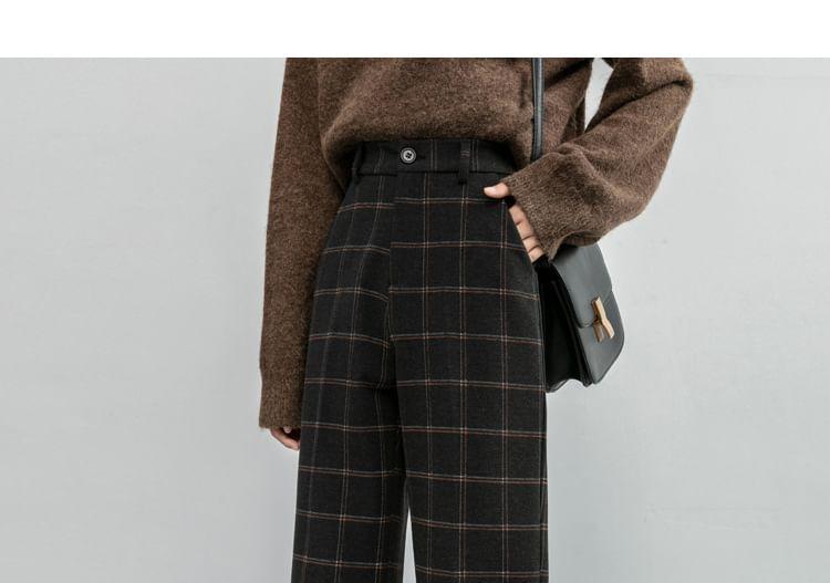 High Rise Plaid Cropped Straight Leg Pants Product Image