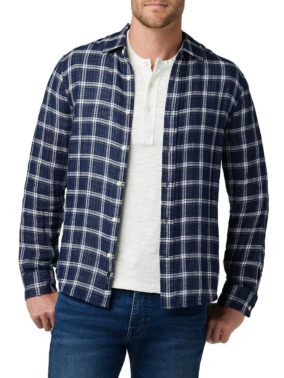 Joe's Jeans Oliver Point Collar Shirt (True Navy Plaid) Men's Clothing Product Image