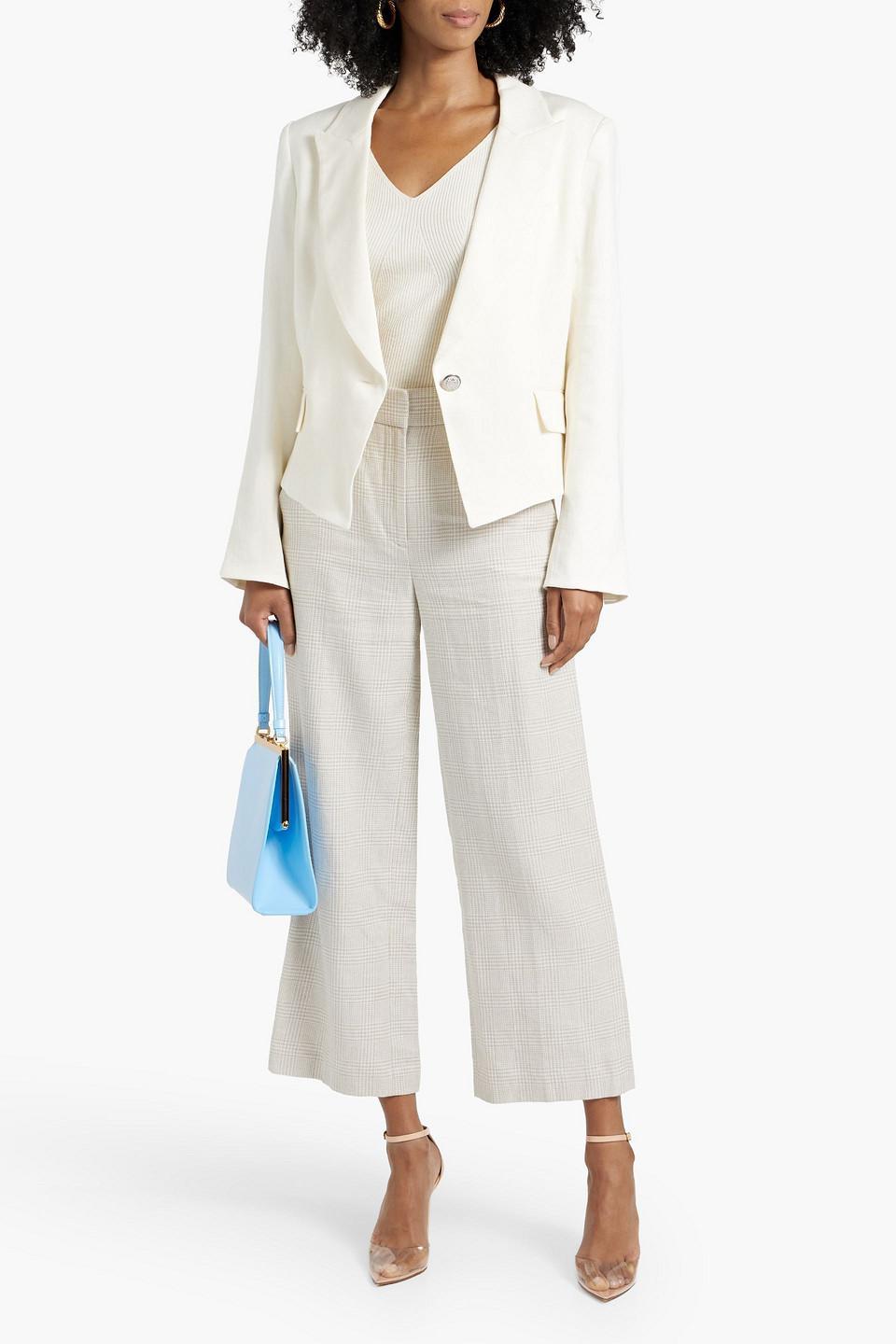 VERONICA BEARD Isley Prince Of Wales Checked Linen And Cotton-blend Tweed Straight-leg Pants In Beige Product Image