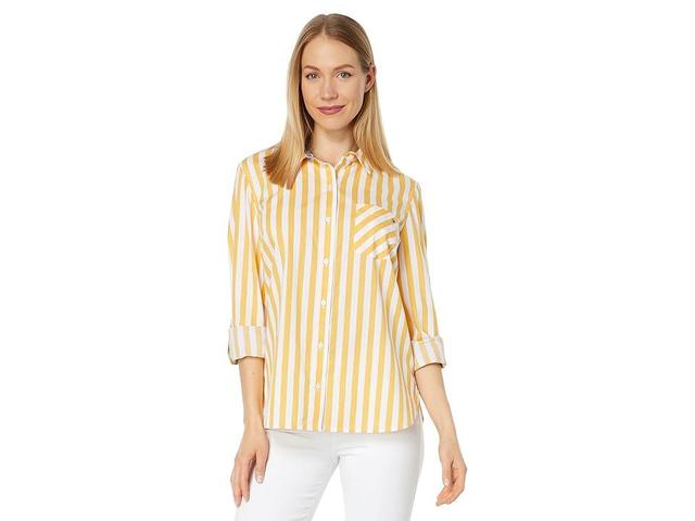 Tommy Hilfiger Roll Tab Stripe Shirt (Bi Stripe/Deep Maize/Bright White) Women's Clothing Product Image