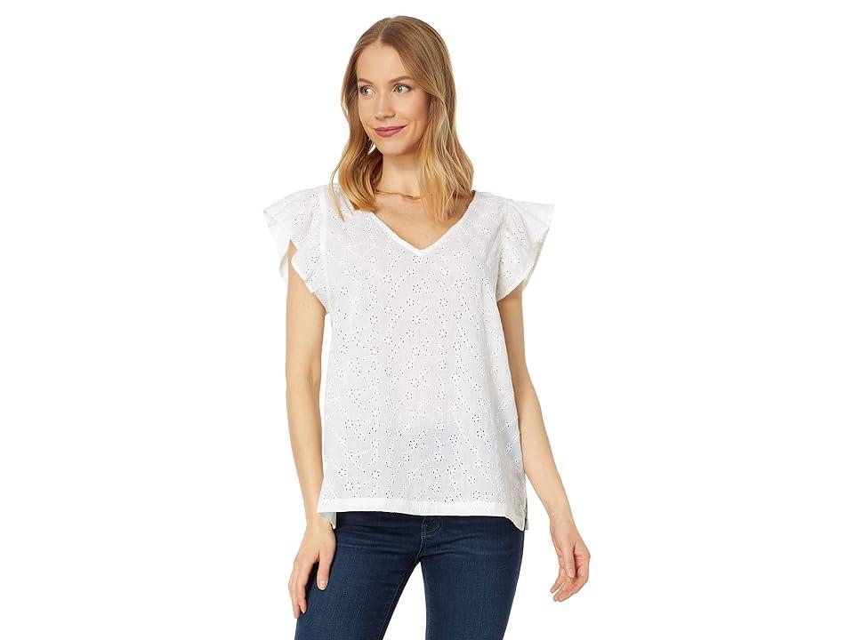 Dylan by True Grit Colette Eyelet Short Sleeve V-Neck (Washed ) Women's Clothing Product Image