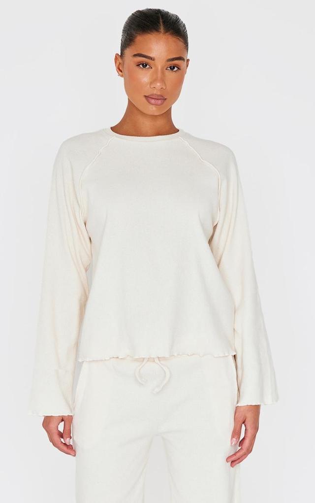 Cream Ribbed Oversized Seam Detail Long Top Product Image