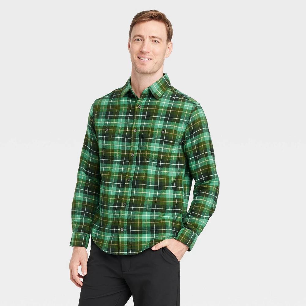 Mens Mid-Weight Flannel Long Sleeve Button-Down Shirt - Goodfellow & Co Glade M Product Image