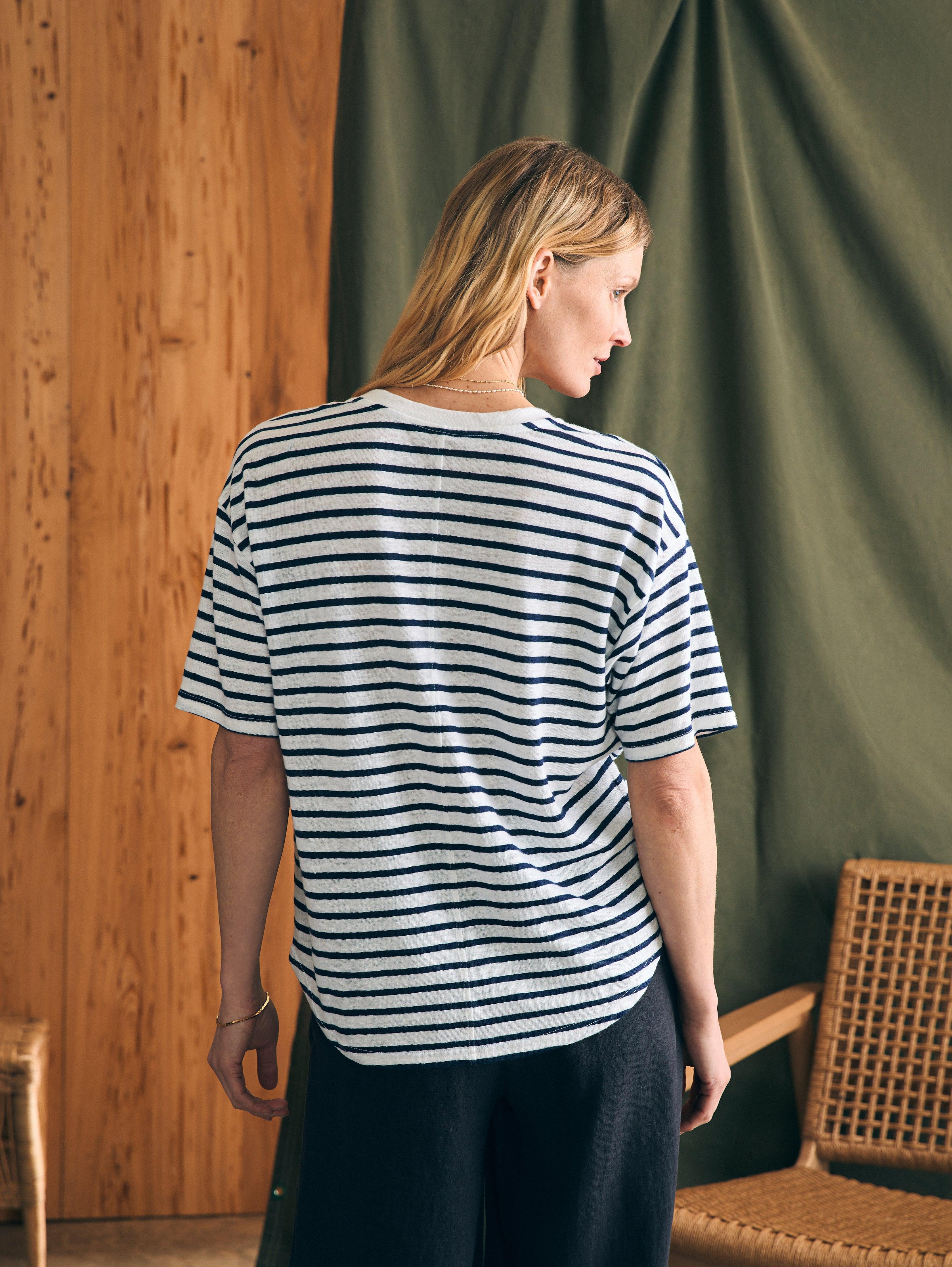 Oceanside Linen V-Neck Tee - Ahoy Stripe Female Product Image