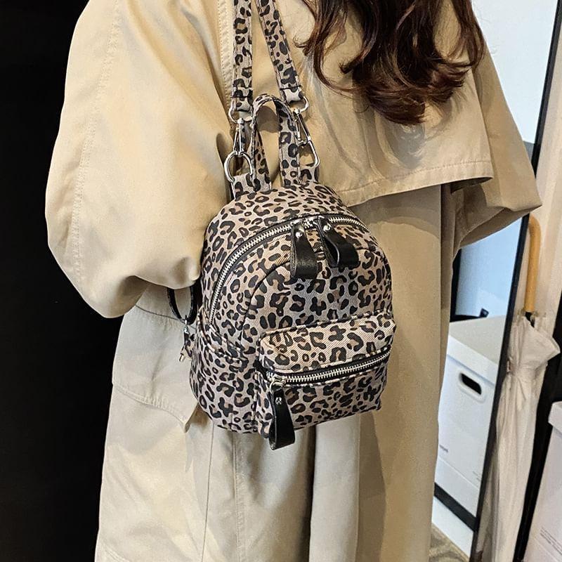 Leopard Print Multi-Pocket Backpack Product Image