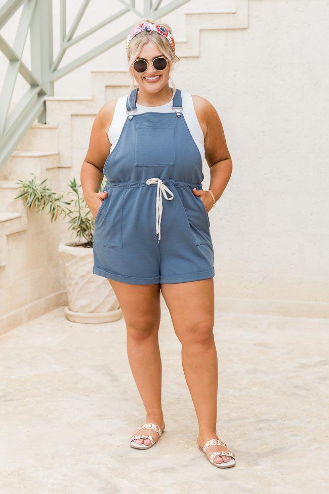 Stroll Through Town Blue Drawstring Short Overalls Product Image