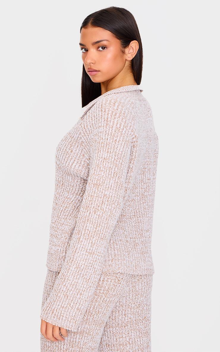 Stone Marl Knitted V Neck Oversized Sweater Product Image