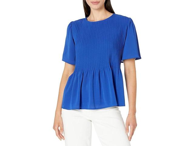 CeCe Pin Tuck Blouse with Flutter Sleeve (Royal ) Women's Clothing Product Image