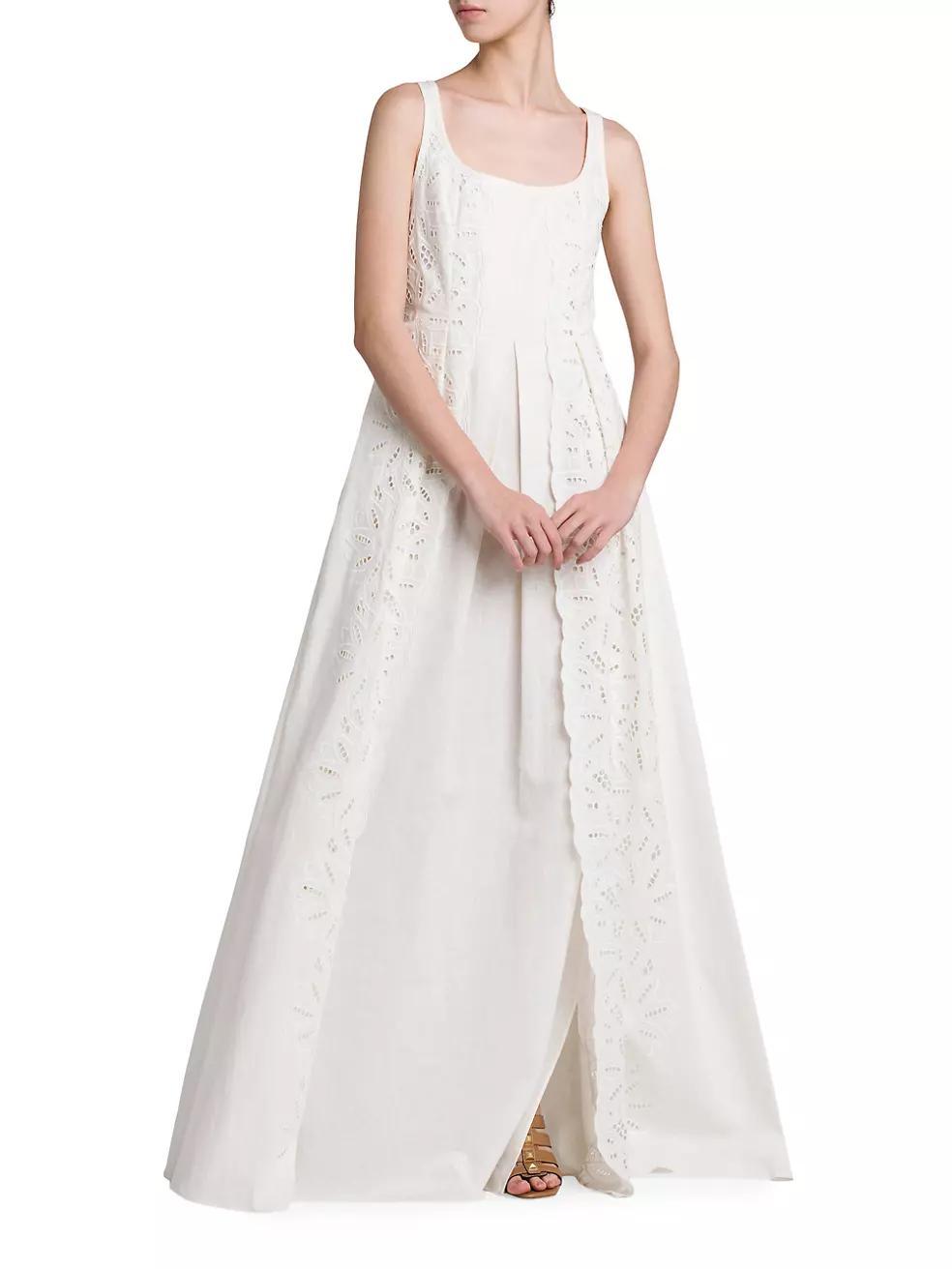 Linen-Blend Eyelet A-Line Gown Product Image