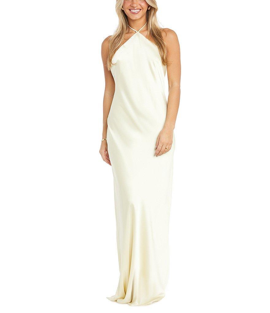 Morgan & Co. Satin Halter Neck Long Dress Product Image