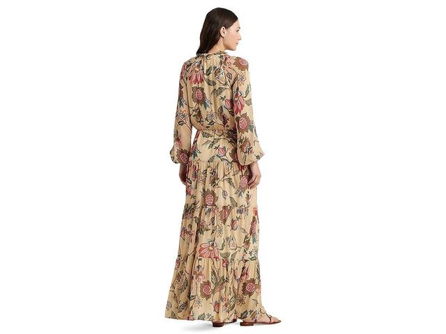 Lauren Ralph Lauren Deirlee Floral Ruffle Trim Long Blouson Sleeve Maxi Dress Product Image