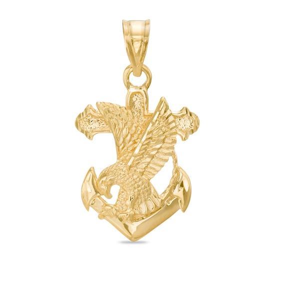 Men's Anchor with Eagle Necklace Charm in 10K Gold Product Image