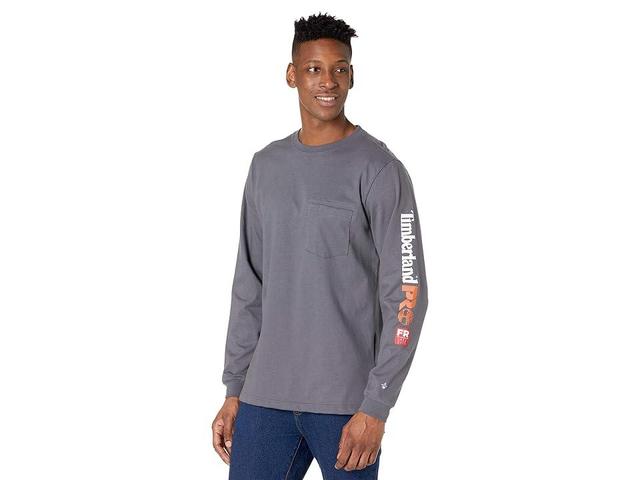 Timberland PRO FR Cotton Core Long Sleeve Pocket T-Shirt with Sleeve Logo (Charcoal) Men's Clothing Product Image