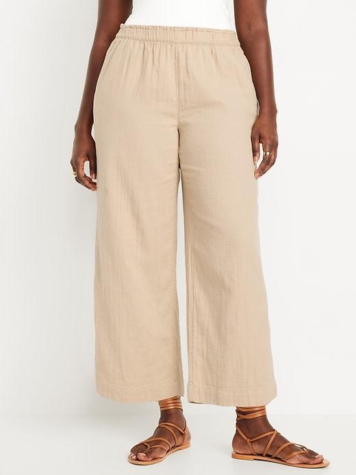 High-Waisted Crinkle Gauze Ankle Pants Product Image