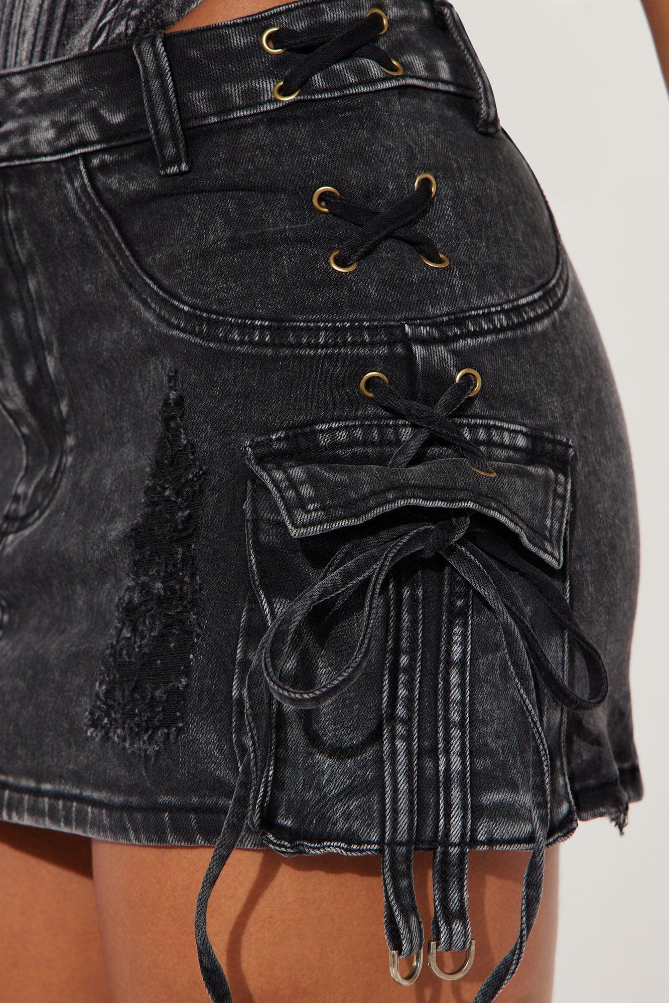 What's Meant To Be Cargo Denim Mini Skirt - Black Wash Product Image