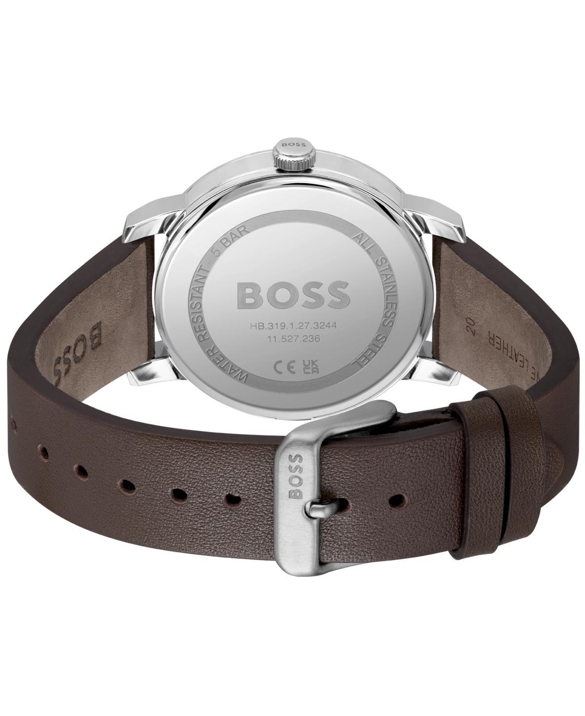 Hugo Boss Mens Dean Quartz Basic Calendar Brown Leather Watch 41mm Product Image