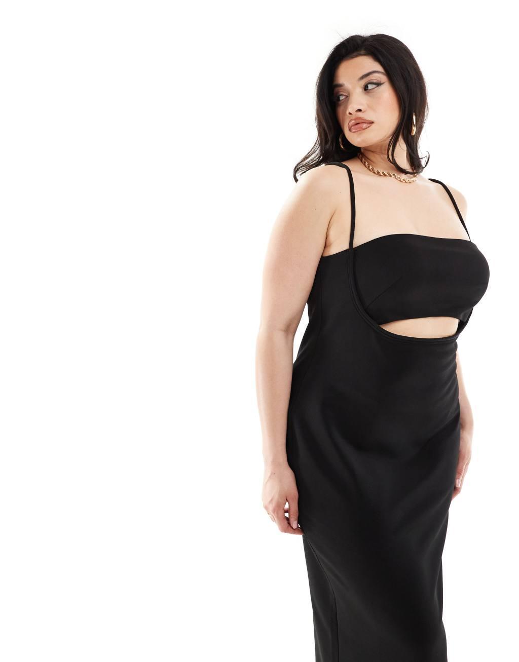 ASOS DESIGN Curve scuba binding detail midi dress in black Product Image