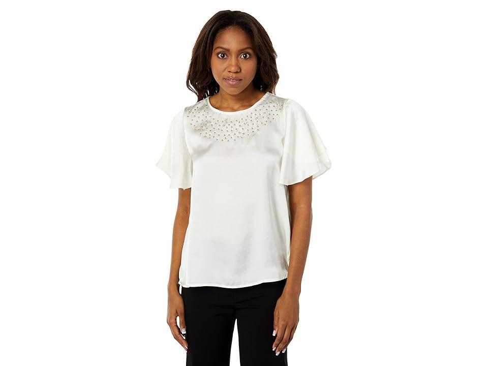 Vince Camuto Tulip Sleeve Rumple Studded Blouse (New Ivory) Women's Clothing Product Image