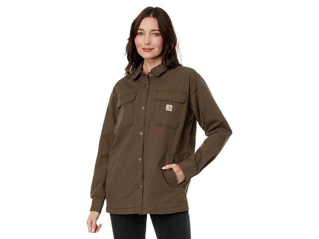 Carhartt Women's Rugged Flex Loose Fit Canvas Fleece Lined Shirt Jacke Carhartt Brown Product Image