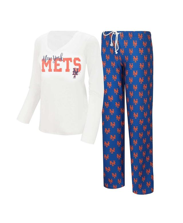 Womens Concepts Sport White New York Mets Long Sleeve V-Neck T-shirt and Gauge Pants Sleep Set - White Product Image