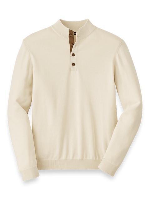 Supima Cotton Four Button Mock Neck Sweater - Ivory Product Image