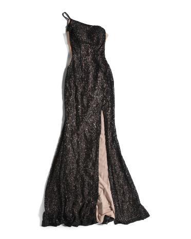 Lace One Shoulder Fit And Flare Gown For Women Product Image