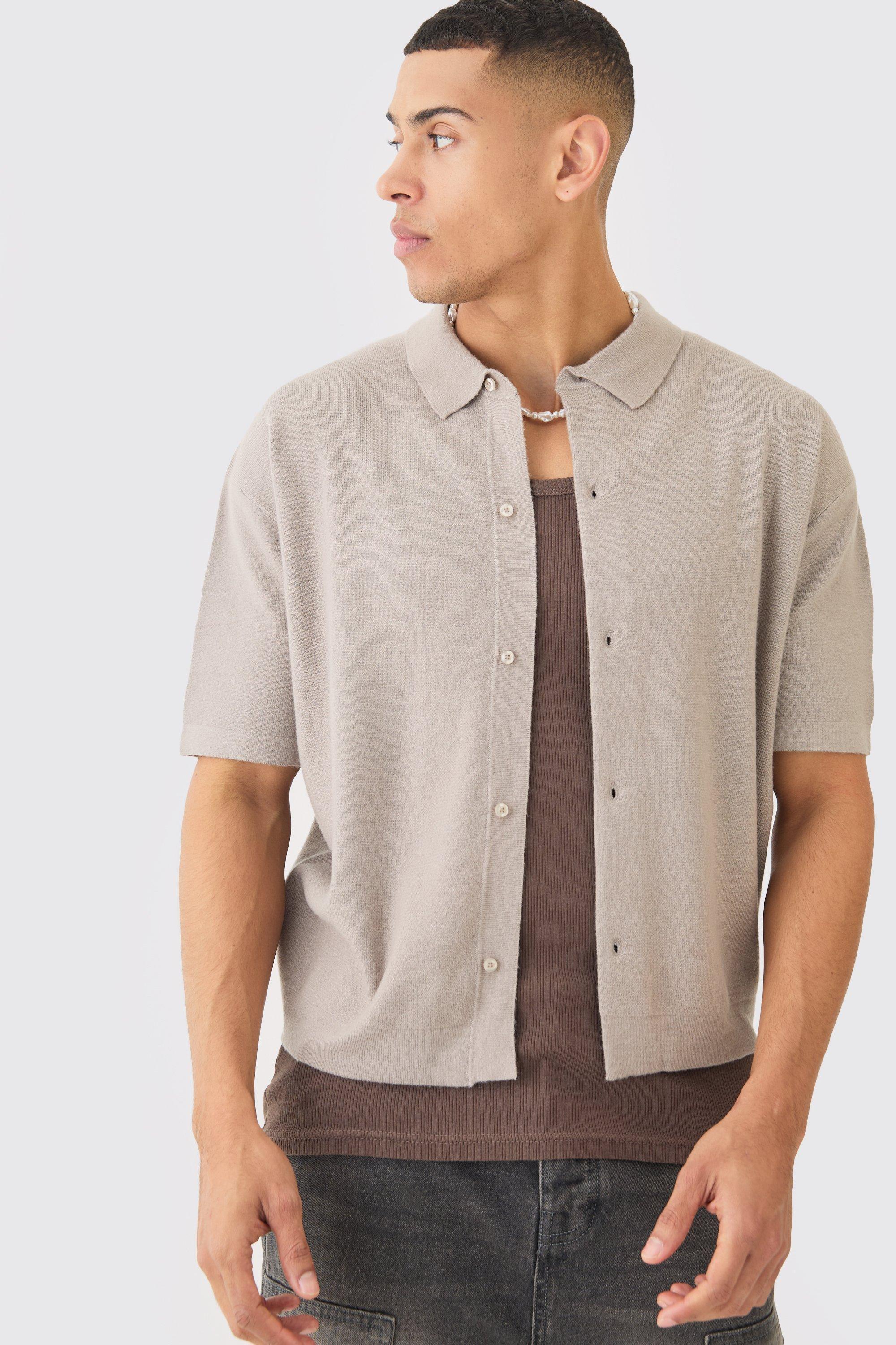 Oversized Boxy Fit Short Sleeve Knitted Shirt | boohooMAN USA Product Image