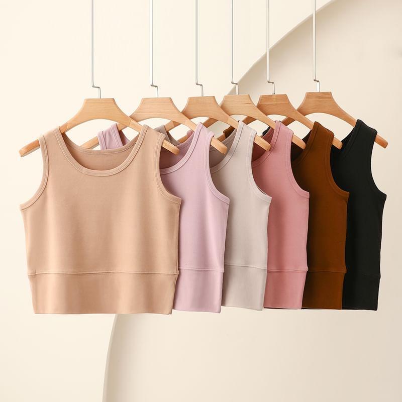 Crew Neck Plain Crop Tank Top Product Image