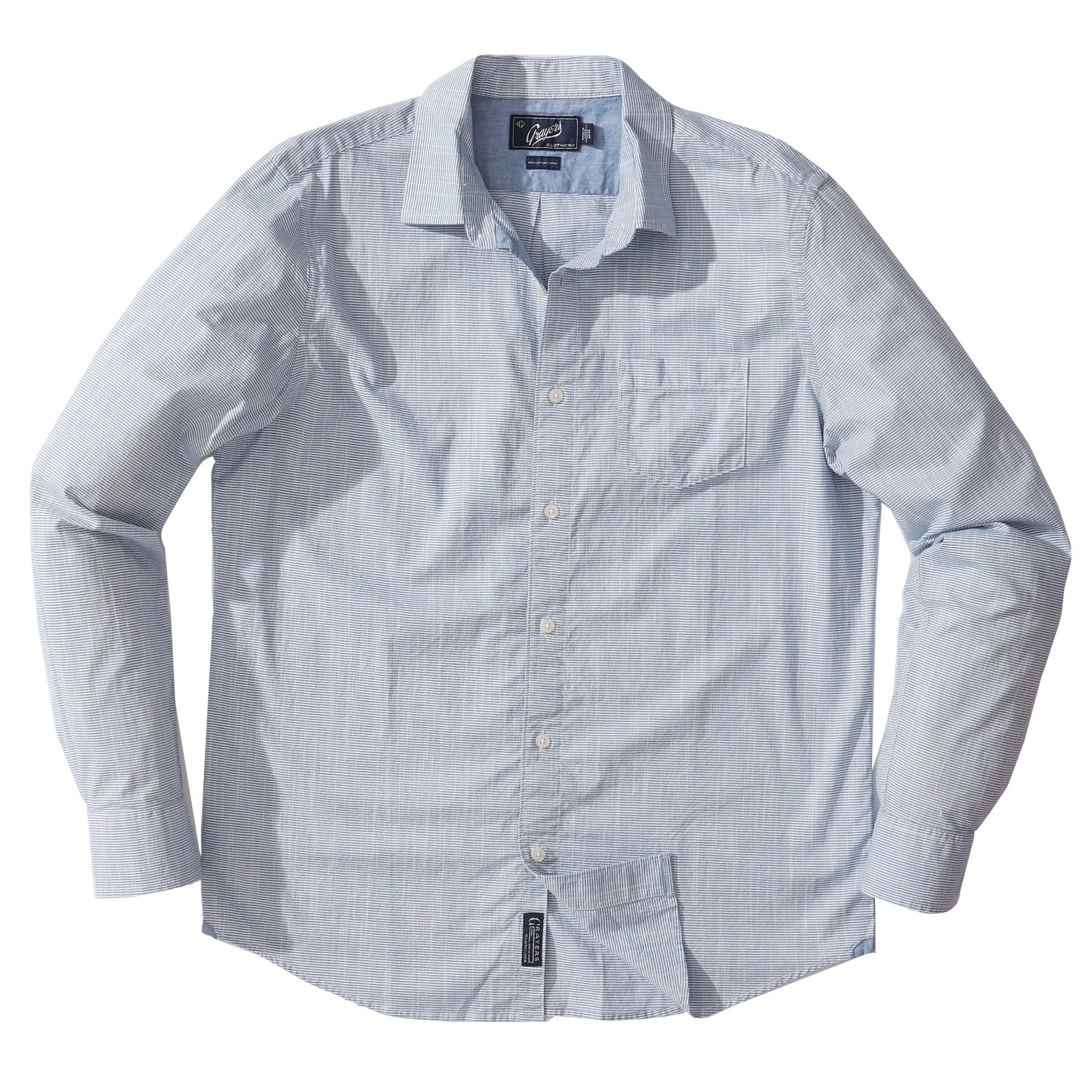 Stewart Microstripe Summer Chambray Slim Fit Shirt - Blue Cream Stripe Product Image