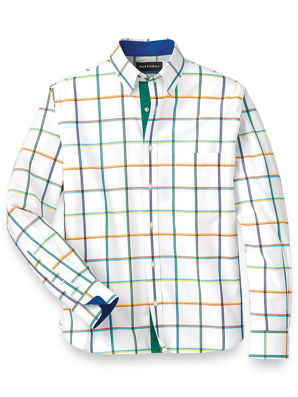 Cotton Windowpane Casual Shirt With Contrast Trim - Multi Product Image