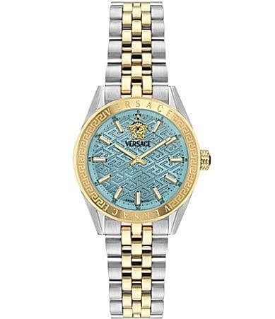 Versace Womens V-Code Quartz Analog Two Tone Stainless Steel Bracelet Watch Product Image