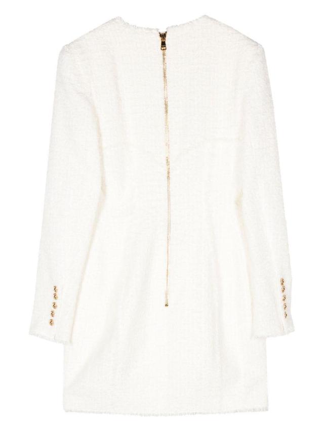 Button-embellished Tweed Minidress In White Product Image