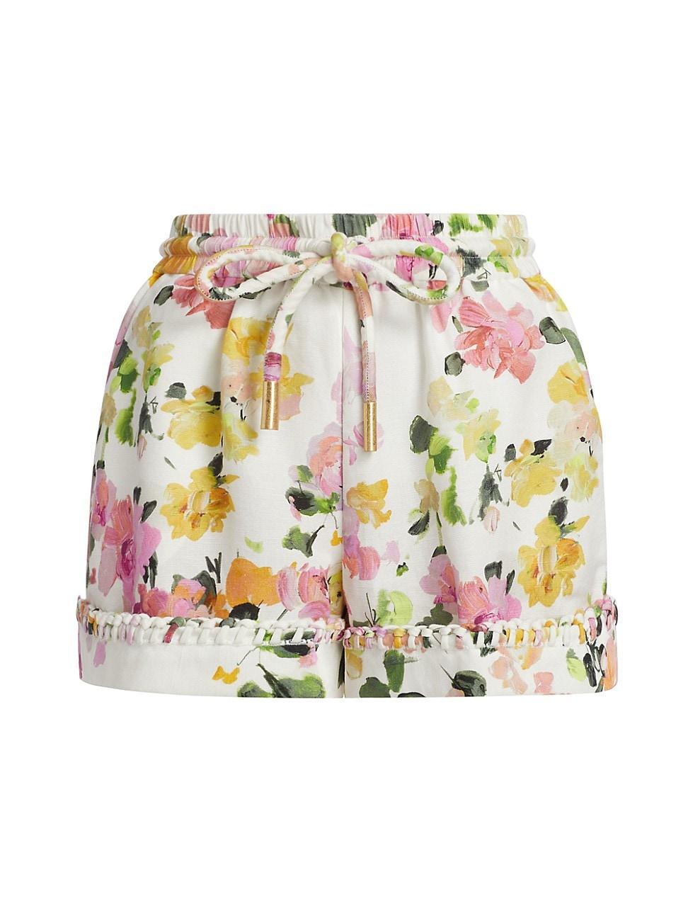 Womens Constance Floral Linen-Blend Drawcord Shorts Product Image