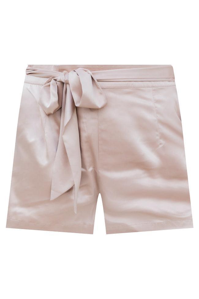 Choose Your Path Champagne Satin Belted Shorts FINAL SALE Product Image