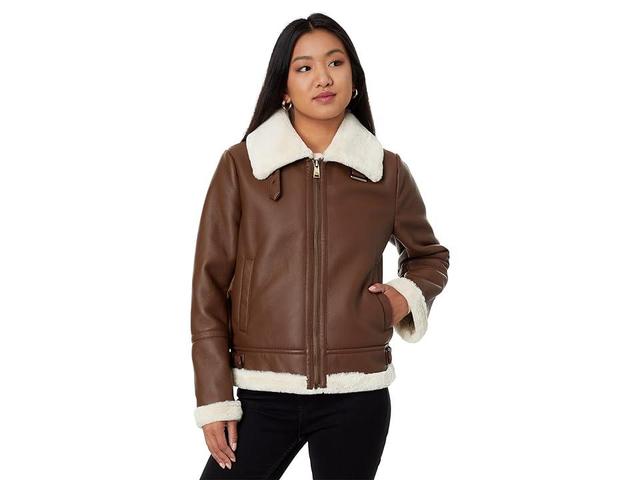 Lauren Ralph Lauren Faux Shearling Trim Faux Leather Jacket Product Image