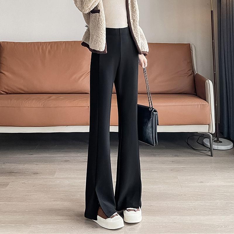 High-Rise Plain Loose Fit Split Pants Product Image