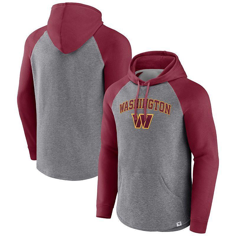 Mens Fanatics Branded Heathered Gray/Burgundy Washington Commanders By Design Raglan Pullover Hoodie Product Image